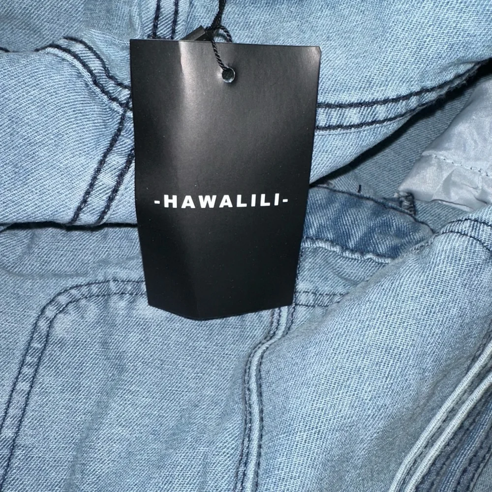 NWT Women HAWALILI Denim Overall Dress Light Blue M Stretchy Comfort New